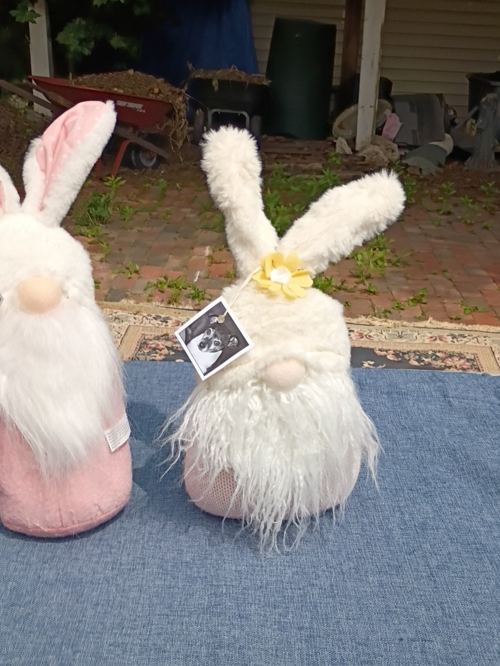 Gund Cream Plush Bunny Gnome with Pink Base and Yellow Flower